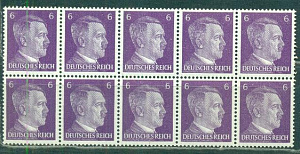 Рейх №785 I, Адольф Гитлер, фиолетовая. сцепка. 10 марок